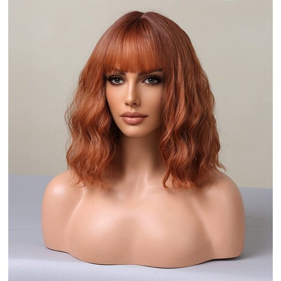 Shoulder Length Bob Ginger Copper Wig With Bangs - Picture 7 of 7